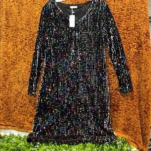 Elegant Multicolor Sequin Long Sleeve Dress